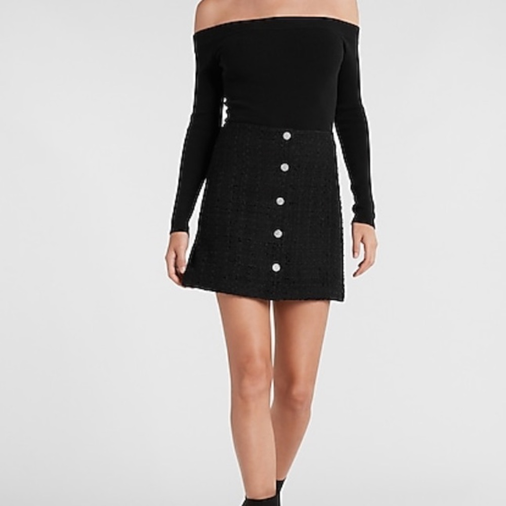 Express Boucle Embellished Button Front High Wais… - image 1